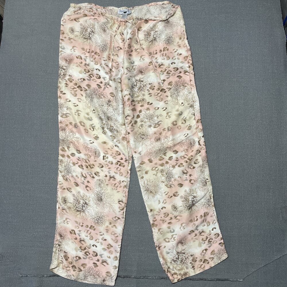 August Moon Silk Pajama Bottoms Pants Floral Animal Print Effortless Luxury L